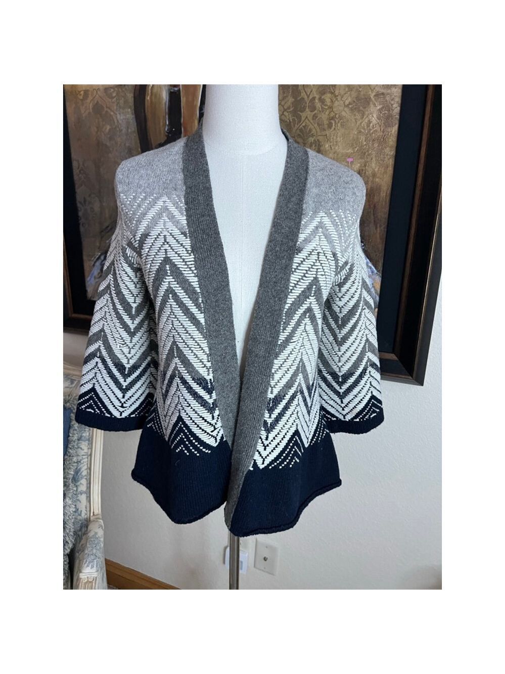 NWOT MOTH for Anthropologie Gray Navy Chevron Cardigan S